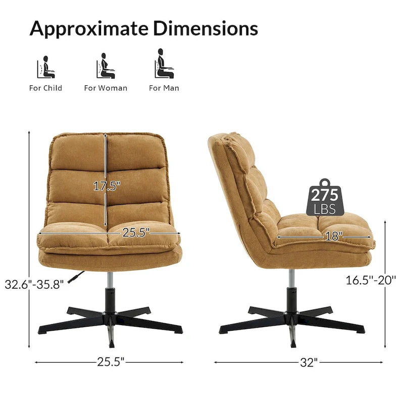 Fauteuil de bureau moderne sans accoudoirs - capitonné, pivotant à 360°, rembourré