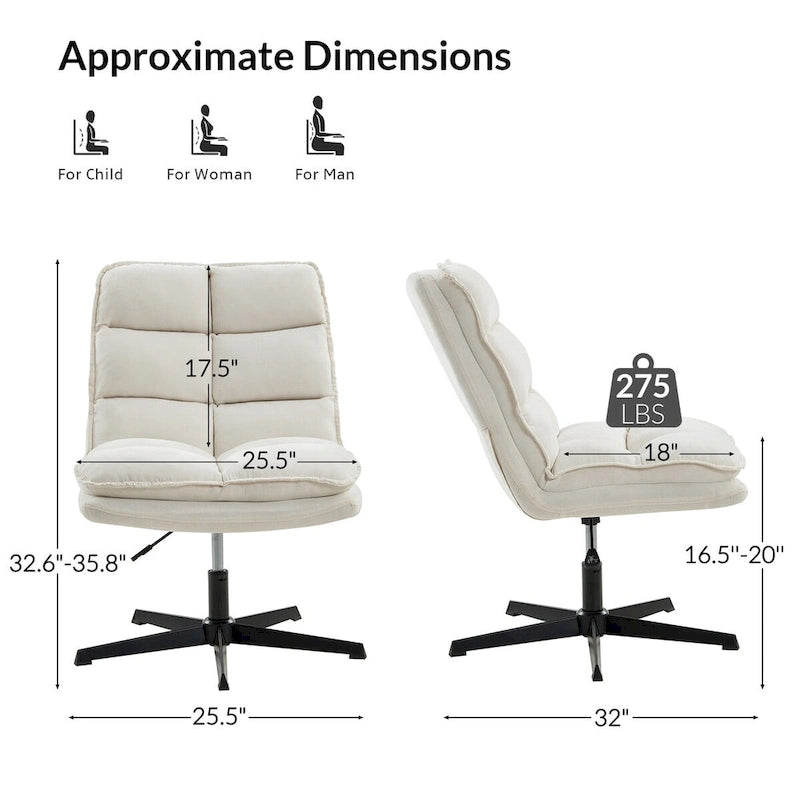 Fauteuil de bureau moderne sans accoudoirs - capitonné, pivotant à 360°, rembourré