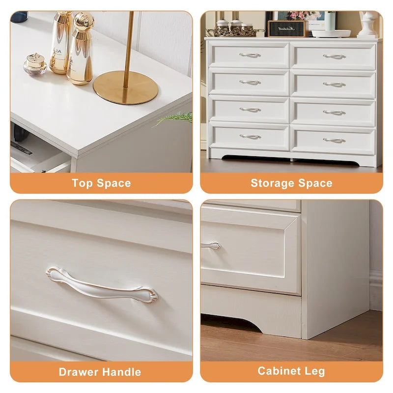 Commode de chambre à coucher 3 tiroirs avec commode 8 tiroirs, organiseur de vêtements - Poignées en métal, 47,6L x 15,7W x 36,7H