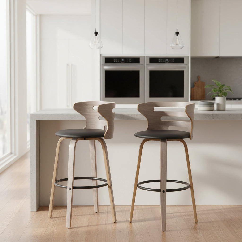 Carson Carrington Cranagh 30 Fixed-Height Bar Stool with Bent Wood Legs & Round Footrest (Set of 2)
