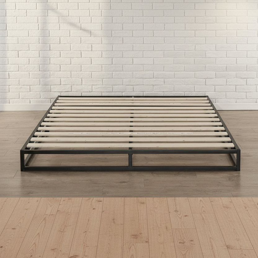 Full size 6-inch Low Profile Metal Platform Bed Frame with Wooden Slats