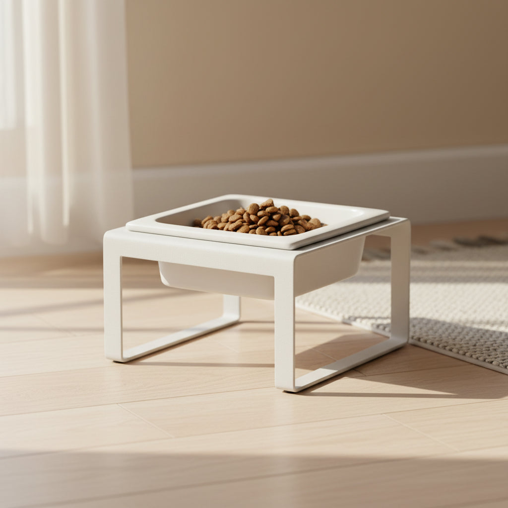 Yamazaki Home Single Pet Food Bowl - Two Styles, Steel and Ceramic, Tall, 1.25 - L 6.1 x W 5.91 x H 3.94 inches